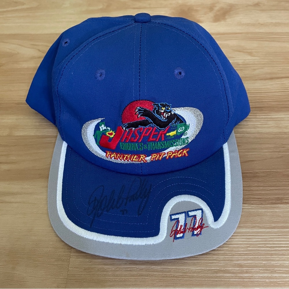 Vintage Jasper Engines Panther Pit Pack NASCAR Hat Signed By Robert Pressley #77